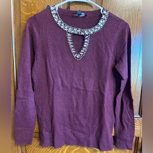INC International Concepts Wine Jeweled Keyhole Sweater